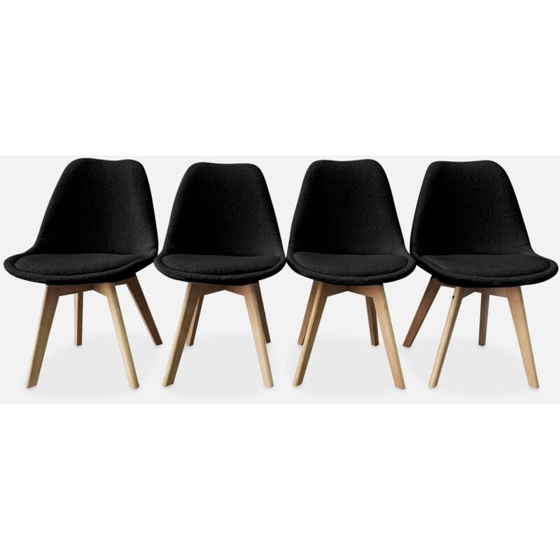 foto del prodotto set di 4 sedie scandinave boucl , gambe in legno, nero