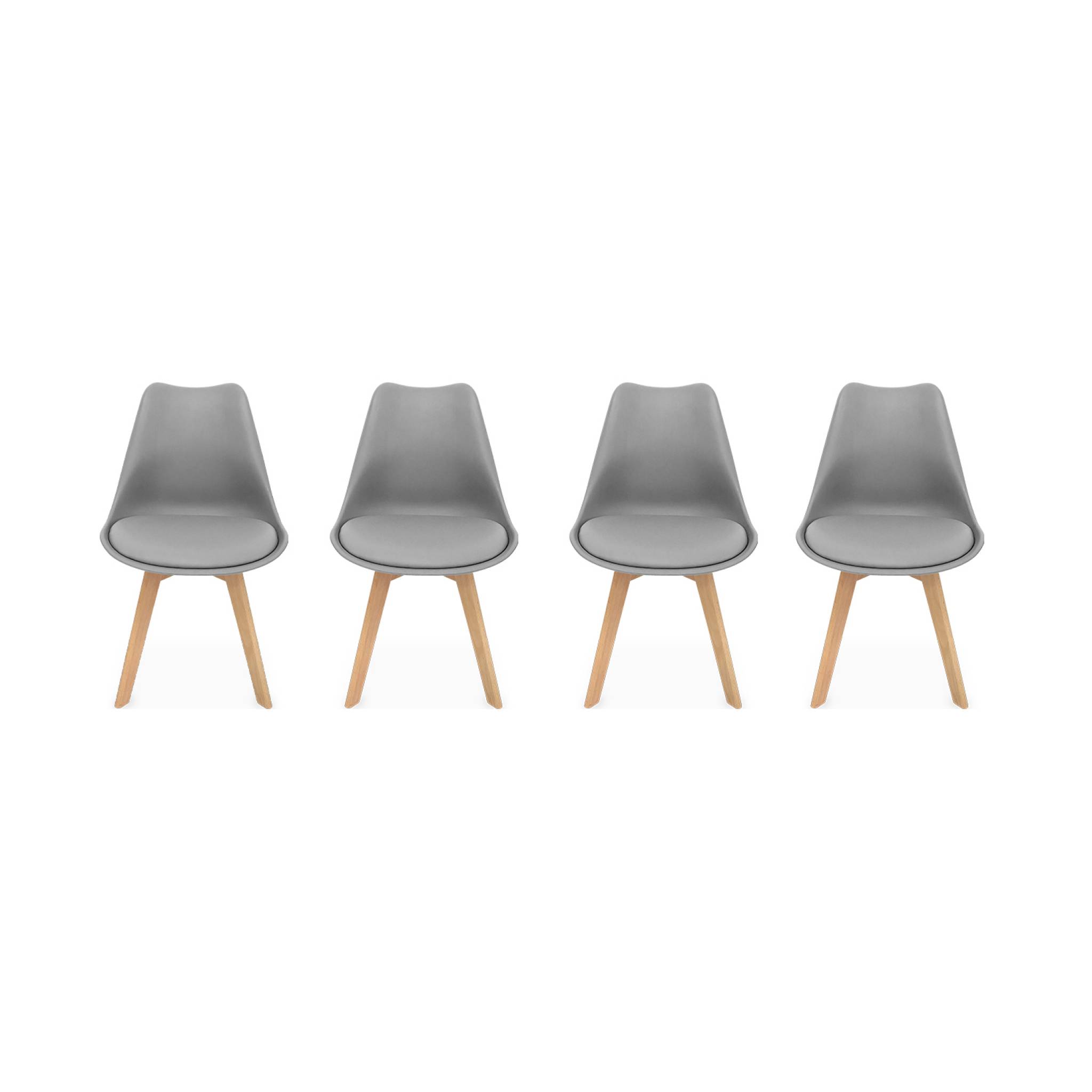 foto del prodotto set di 4 sedie scandinave imbottite, con gambe in legno per sala da