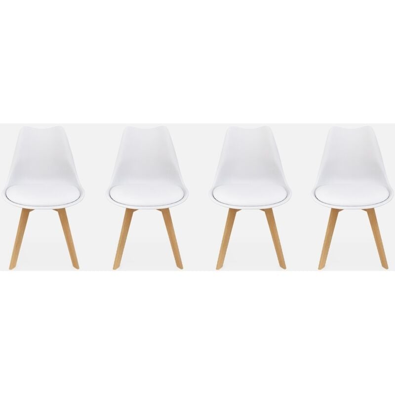 foto del prodotto set di 4 sedie scandinave imbottite, con gambe in legno per sala da
