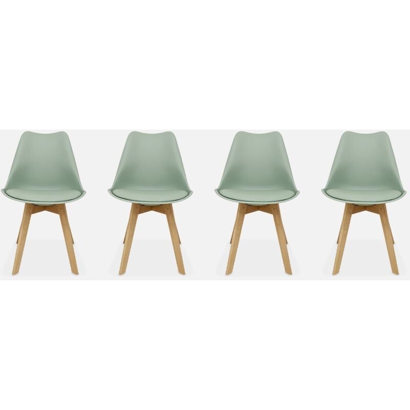 foto del prodotto set di 4 sedie scandinave imbottite, con gambe in legno per sala da