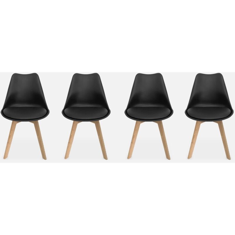 foto del prodotto set di 4 sedie scandinave imbottite, con gambe in legno per sala da pranzo