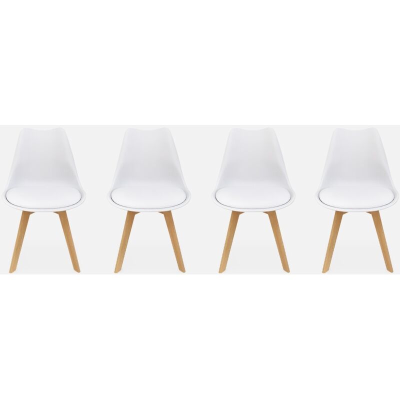 foto del prodotto set di 4 sedie scandinave imbottite, con gambe in legno per sala da pranzo