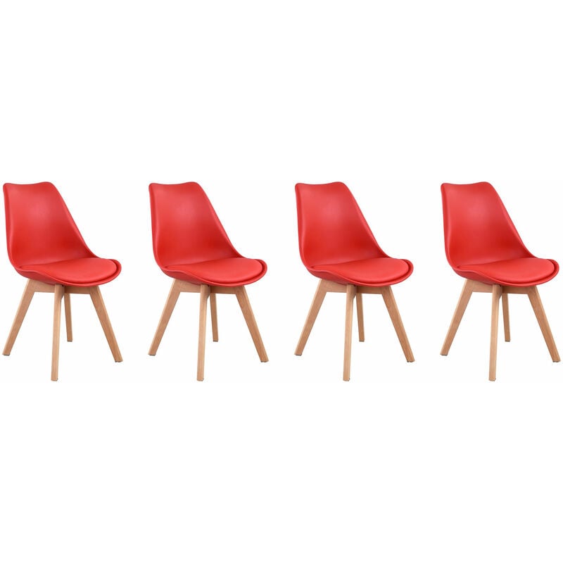 foto del prodotto set di 4 sedie scandinave nora rosse con cuscino