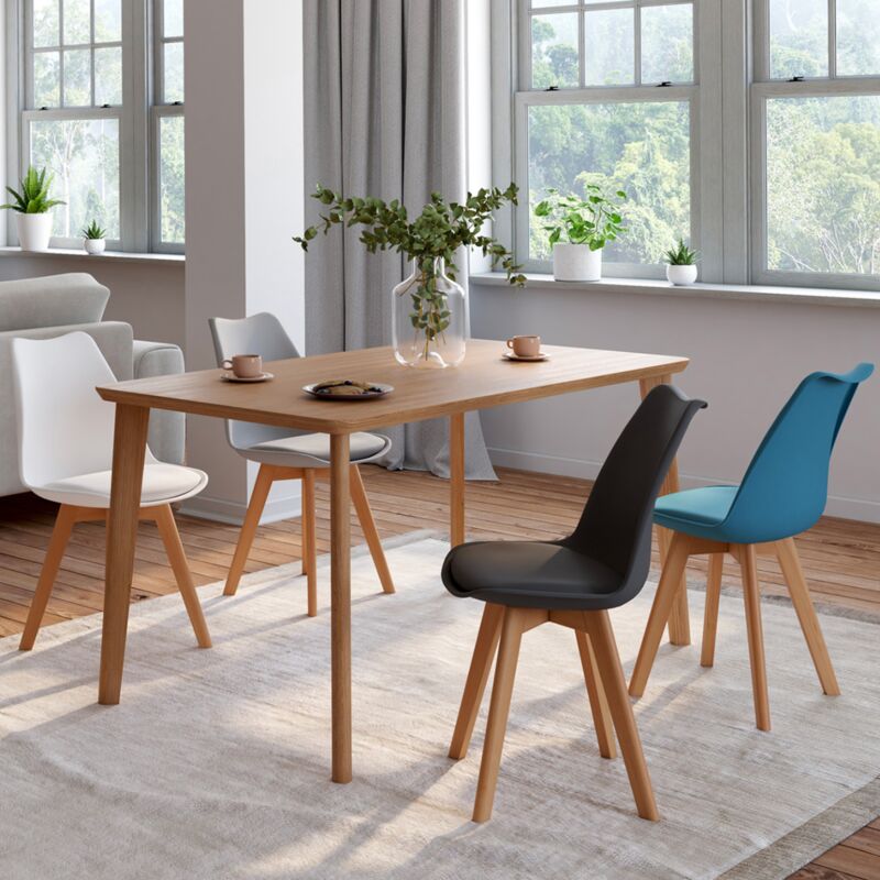 foto del prodotto set di 4 sedie scandinave sara in grigio scuro, grigio chiaro, bianco e blu