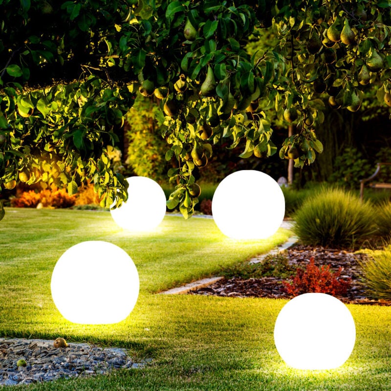 foto del prodotto set di 4 sfere solari da esterno per lampada solare a innesto sfera solare da giardino per esterno, picchetto da terra, bianco, lampadine a led, d