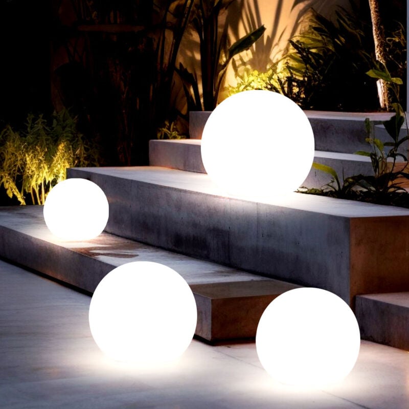 foto del prodotto set di 4 sfere solari da esterno per lampada solare a innesto sfera solare da giardino per esterno, picchetto da terra, bianco, lampadine a led, d