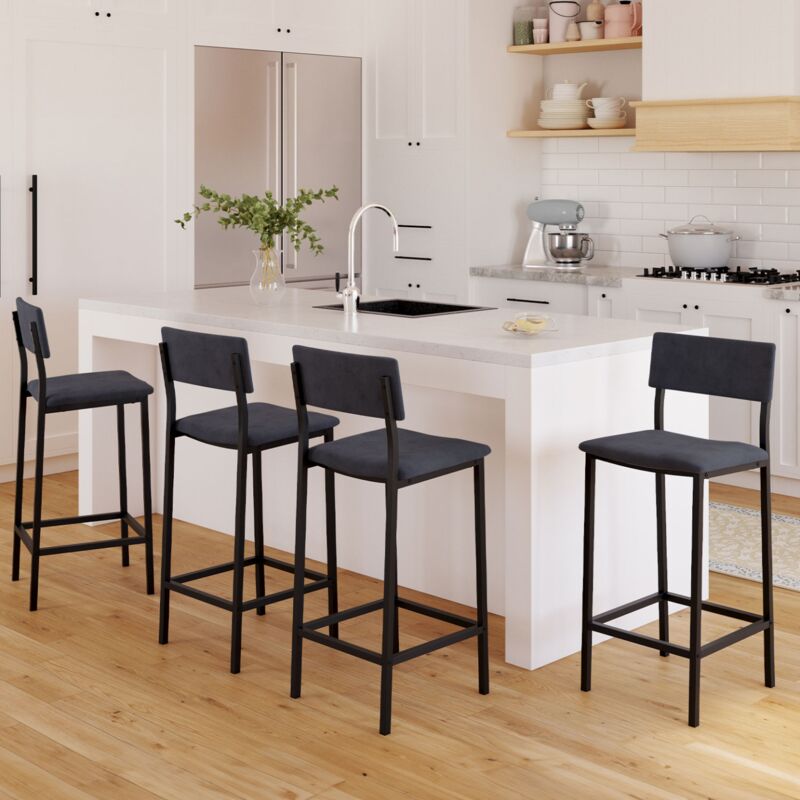 foto del prodotto set di 4 sgabelli da bar aubin con schienale, sedia da cucina in velluto grigio antracite