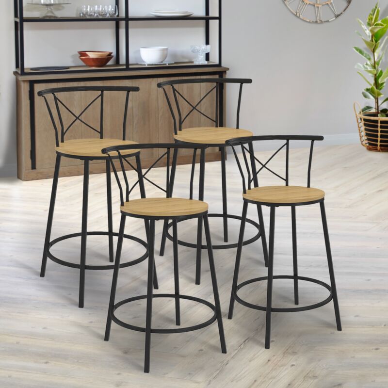 foto del prodotto set di 4 sgabelli da bar bistrot detroit con schienale arrotondato dal design industriale
