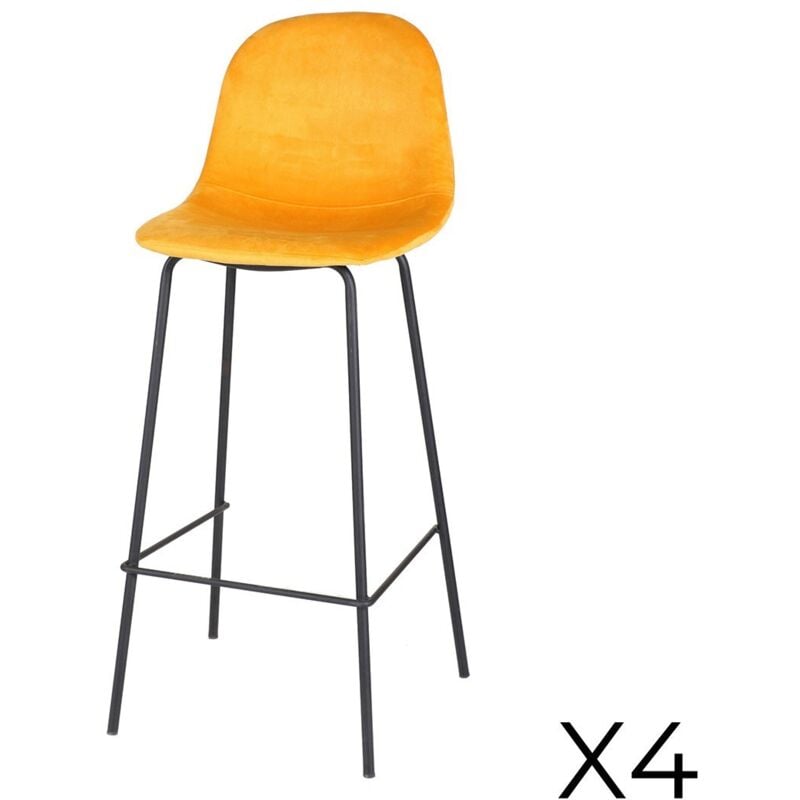 foto del prodotto set di 4 sgabelli da bar con schienale in velluto giallo e struttura in metallo collezione laly stile industriale