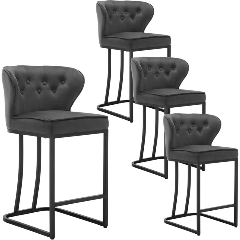 foto del prodotto set di 4 sgabelli da bar con schienale. sedie sala da pranzo con poggiapiedi. sedie ergonomica per cucina. camera da letto. sedie in velluto e gambe