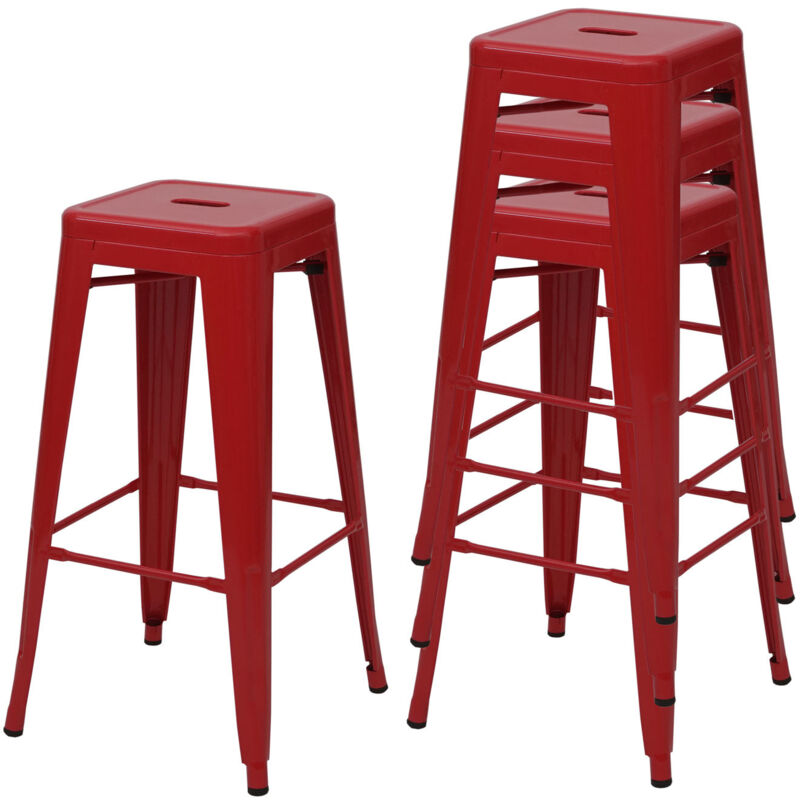 foto del prodotto set di 4 sgabelli da bar da bancone sedia da bar design industriale impilabile in metallo rosso 040005228