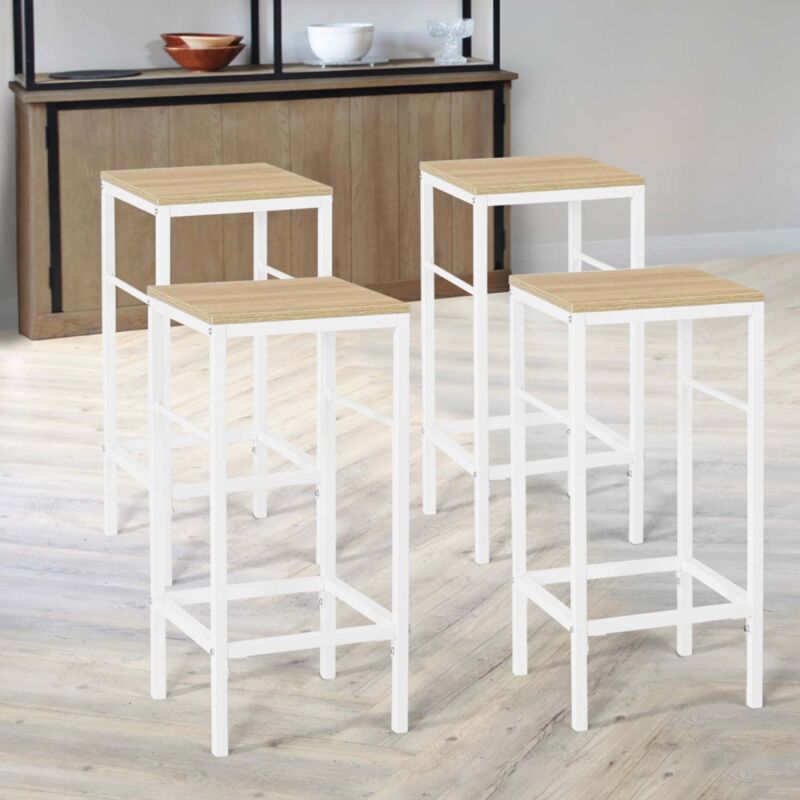 foto del prodotto set di 4 sgabelli da bar detroit di design industriale in legno e metallo bianco