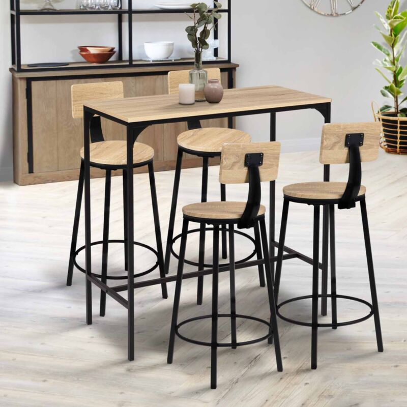 foto del prodotto set di 4 sgabelli da bar detroit, seduta rotonda con schienale dal design industriale