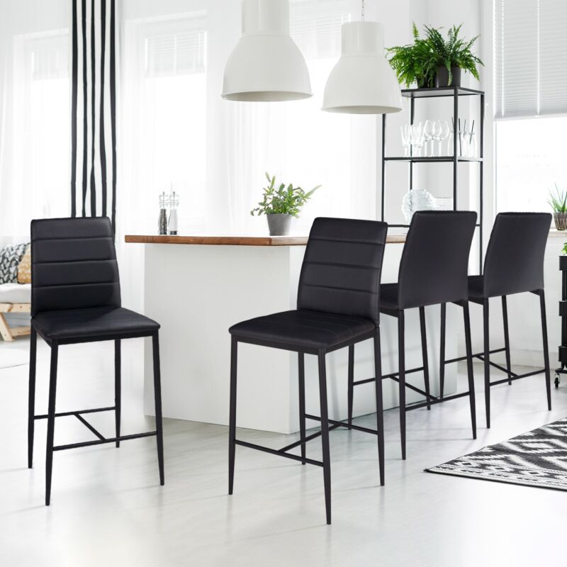 foto del prodotto set di 4 sgabelli da bar imbottito design contemporaneo in pvc nero romane
