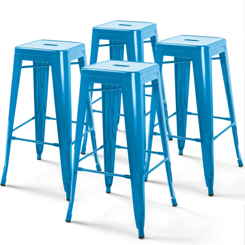 foto del prodotto set di 4 sgabelli da bar in acciaio blu brillante