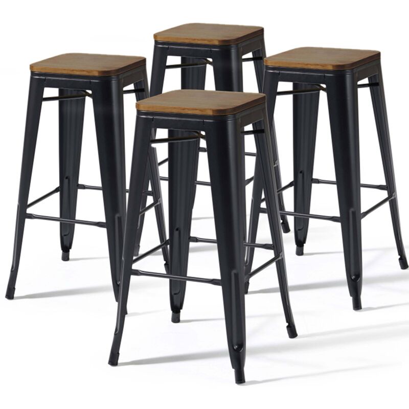 foto del prodotto set di 4 sgabelli da bar in acciaio nero opaco