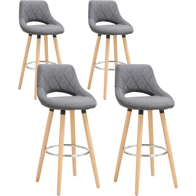 foto del prodotto set di 4 sgabelli da bar, in lino e legno massello con schienale e poggiapiedi, 43x43x91cm, grigio scuro woltu