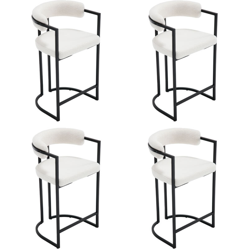 foto del prodotto set di 4 sgabelli da bar in pelliccia sgabelli cucina moderni con struttura in metallo sgabelli alti per cucina bancone, bianco