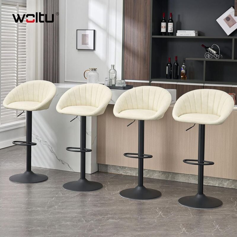 foto del prodotto set di 4 sgabelli da bar in pu vintage sedie da bar regolabile e girevole, beige woltu