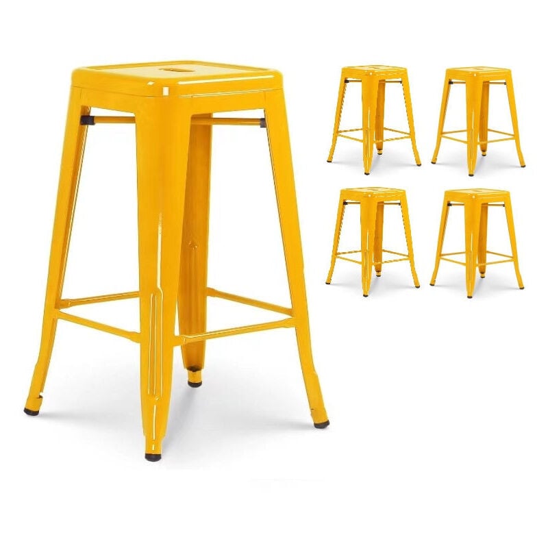 foto del prodotto set di 4 sgabelli da bar in stile industriale giallo lucido altezza 66 cm