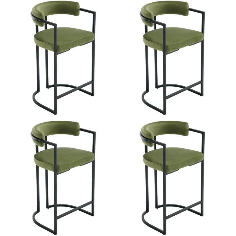 foto del prodotto set di 4 sgabelli da bar in velluto sgabelli cucina moderni con struttura in metallo sgabelli alti per cucina bancone, verde
