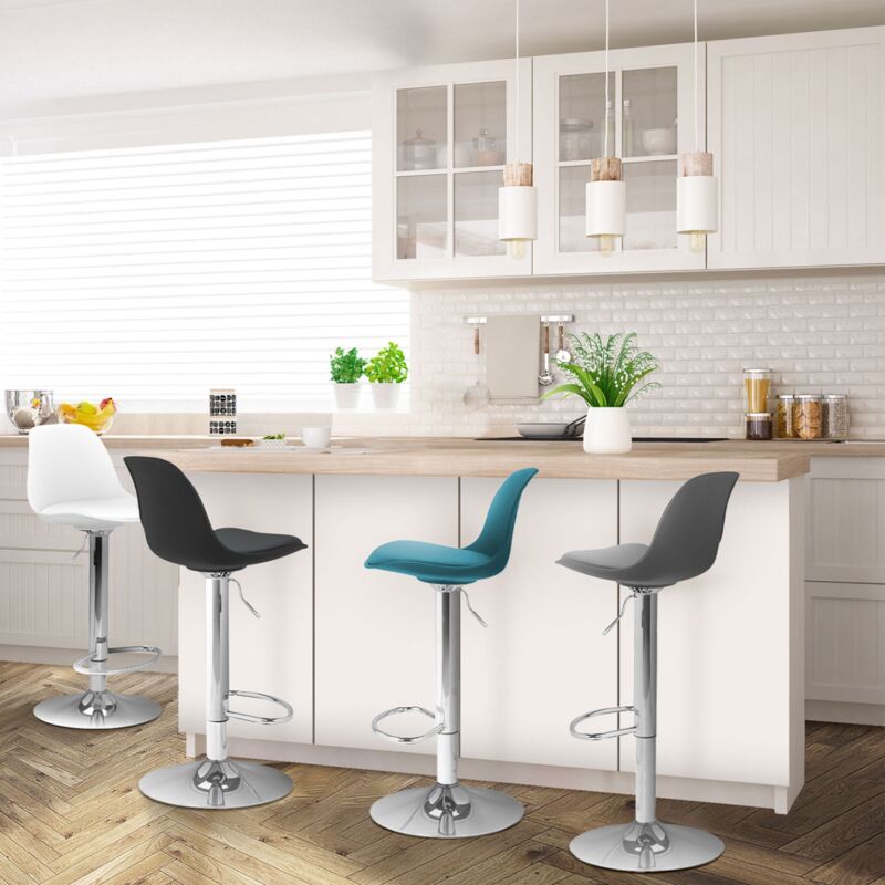foto del prodotto set di 4 sgabelli da bar karl grigio scuro, blu anatra, bianco e nero