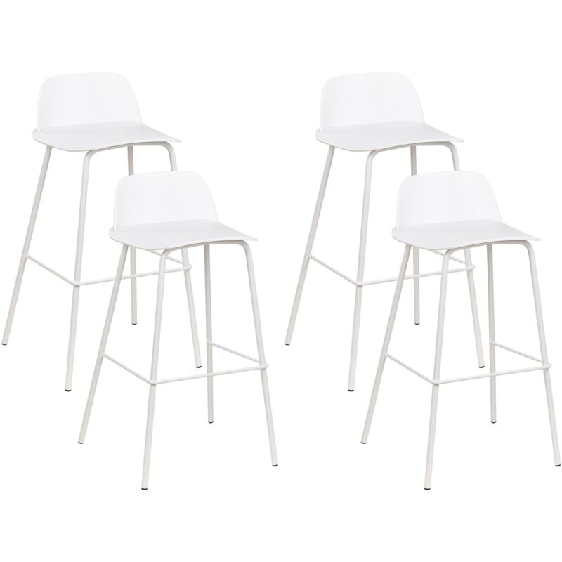 foto del prodotto set di 4 sgabelli da bar moderni in plastica bianca sintetica e gambe in metallo mora