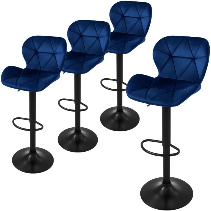 foto del prodotto set di 4 sgabelli da bar rivestimento in velluto blu sedia da bancone regolabile in altezza 59 79 cm girevole a 360 sgabello alto da cucina sedie da