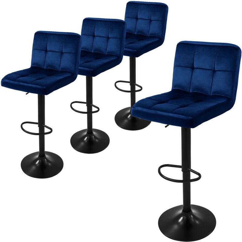 foto del prodotto set di 4 sgabelli da bar rivestimento in velluto blu sedia da bancone regolabile in altezza 63 83 cm girevole a 360 sgabello alto da bistrot