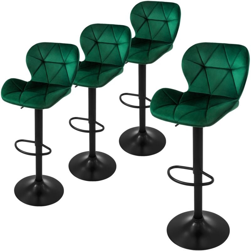 foto del prodotto set di 4 sgabelli da bar rivestimento in velluto verde sedia da bancone regolabile in altezza 59 79 cm girevole a 360 sgabello alto da cucina sedie