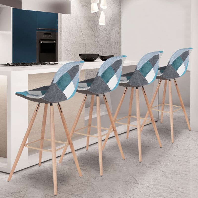 foto del prodotto set di 4 sgabelli da bar sara con motivo patchwork blu