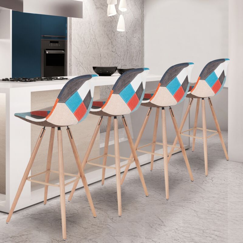 foto del prodotto set di 4 sgabelli da bar sara con motivo patchwork multicolore