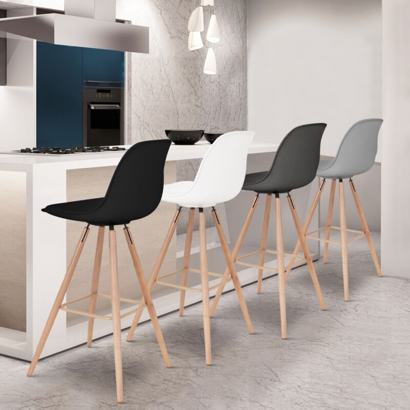 foto del prodotto set di 4 sgabelli da bar sara in grigio scuro, grigio chiaro, bianco e nero