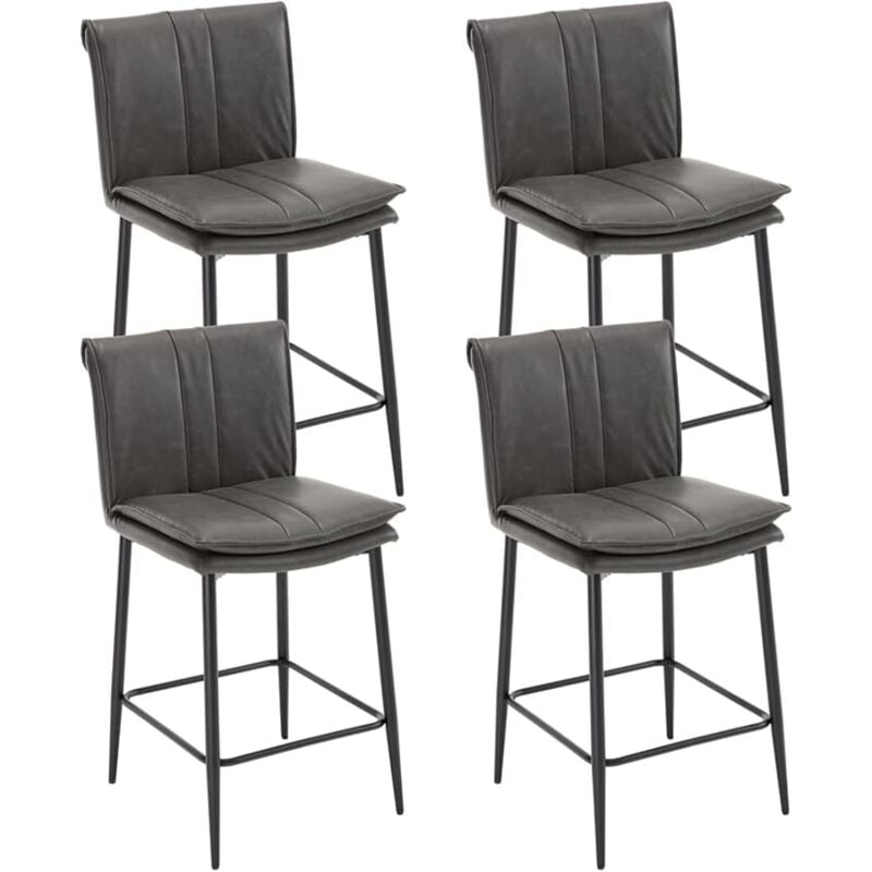 foto del prodotto set di 4 sgabelli da bar sgabello cucina con schienale in ecopelle sgabelli alti con gambe in metallo sedia da bar moderna per cucina bancone, grigio