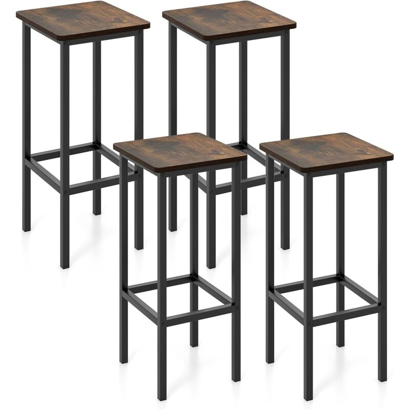 foto del prodotto set di 4 sgabelli da bar, sgabello da bar con gambe in metallo e poggiapiedi, sgabello senza schienale per cucina, sala da pranzo e bar, 30 x 30 x 65