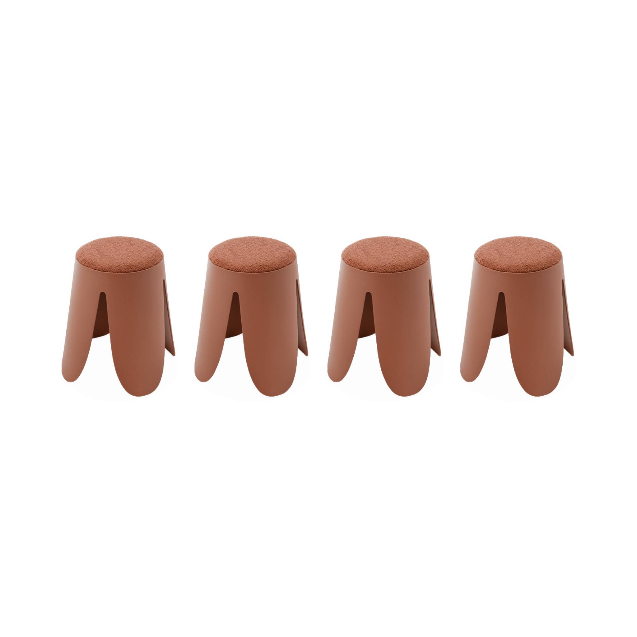 foto del prodotto set di 4 sgabelli impilabili in materiale boucl , terracotta