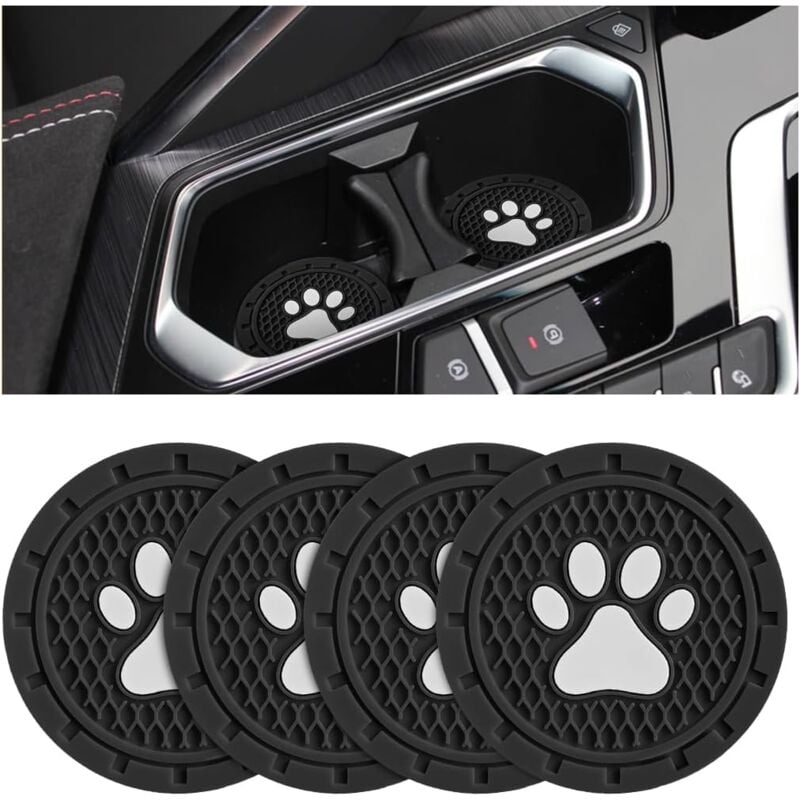 foto del prodotto set di 4 sottobicchieri antiscivolo in pvc con stampa della zampa di cane, tappetini universali per bevande da 7 cm, accessori interni per auto per
