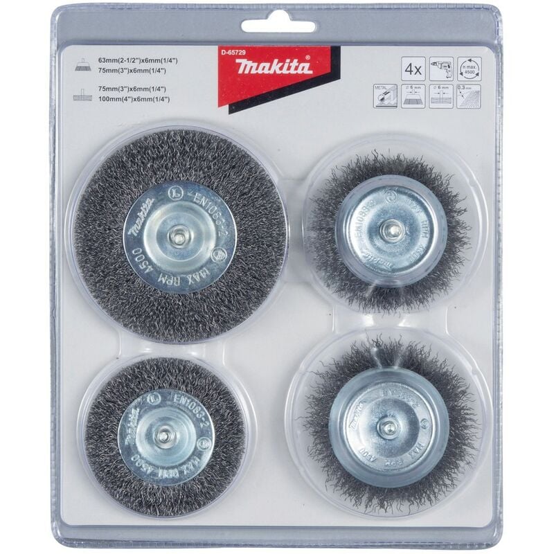 foto del prodotto set di 4 spazzole per trapano makita d 65729