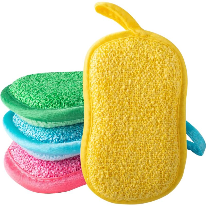 foto del prodotto set di 4 spugna bifacciali riutilizzabili, spugne per cucina, piatti, pavimento, cucina, bagno, wc - verde