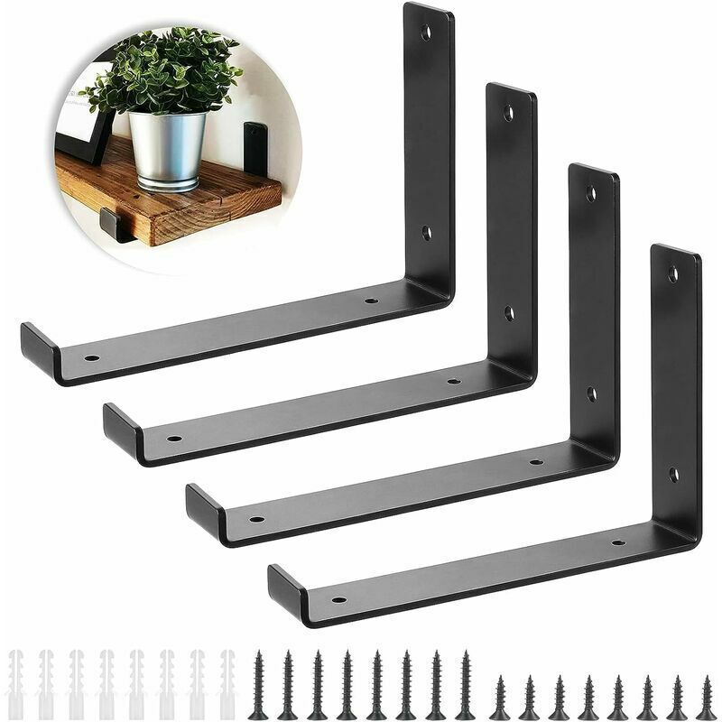 foto del prodotto set di 4 staffe per mensole in metallo nero per impieghi gravosi per scaffalature per impalcature 20 x 14 cm 