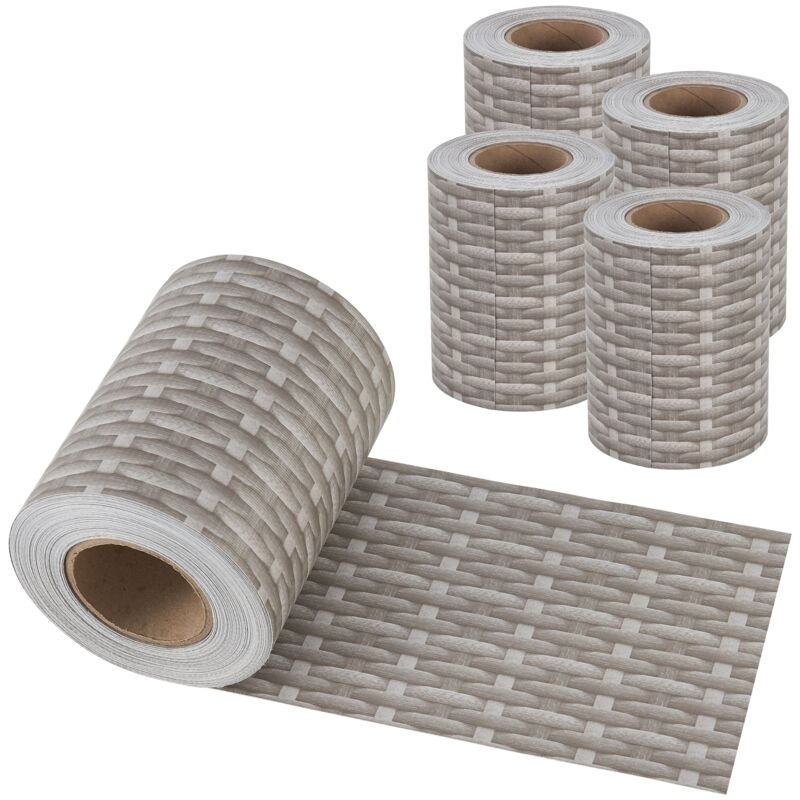 foto del prodotto set di 4 strisce frangivista in pvc 140 m x 19 cm 26,6 m grigio con effetto rattan