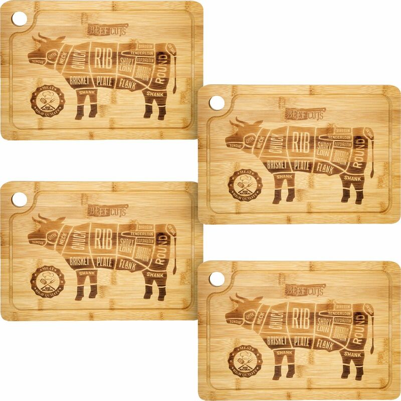 foto del prodotto set di 4 taglieri per bistecca bamb massiccio 33x23x2cm scanalatura per succo