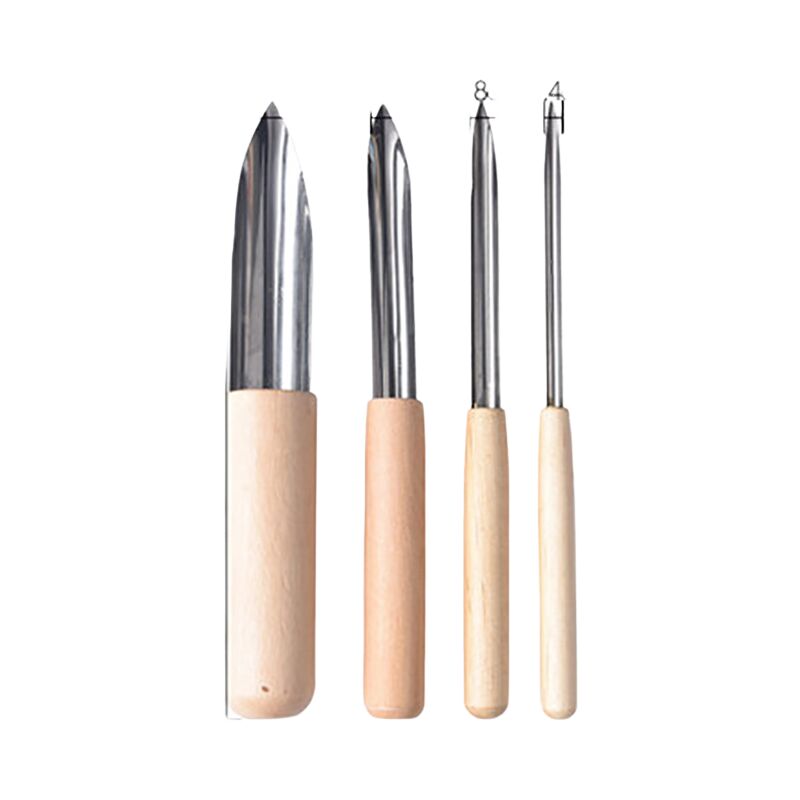 foto del prodotto set di 4 taglierini a foro semitondo, strumenti in ceramica, manico in legno, coltello per punzonatura in argilla polimerica, strumenti per scultura