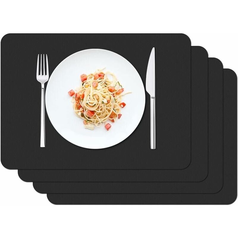 foto del prodotto set di 4 tovagliette, tovagliette impermeabili lavabili 42 30 cm cucina sala da pranzo pvc antiscivolo resistente al calore tovaglietta, nero