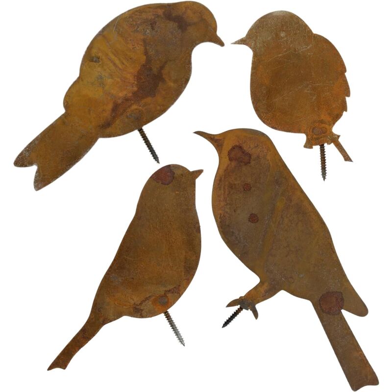 foto del prodotto set di 4 uccelli rustici in metallo decorazione da giardino per esterni uccello arrugginito sollbry