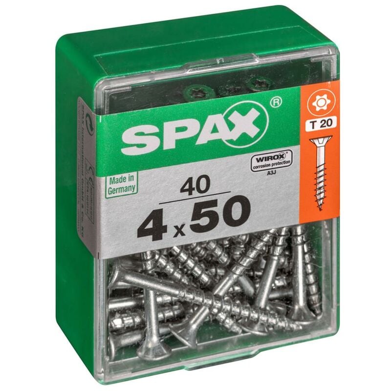 foto del prodotto set di 40 viti spax a testa svasata piana in acciaio, diam.4 mm x l.50 mm spax
