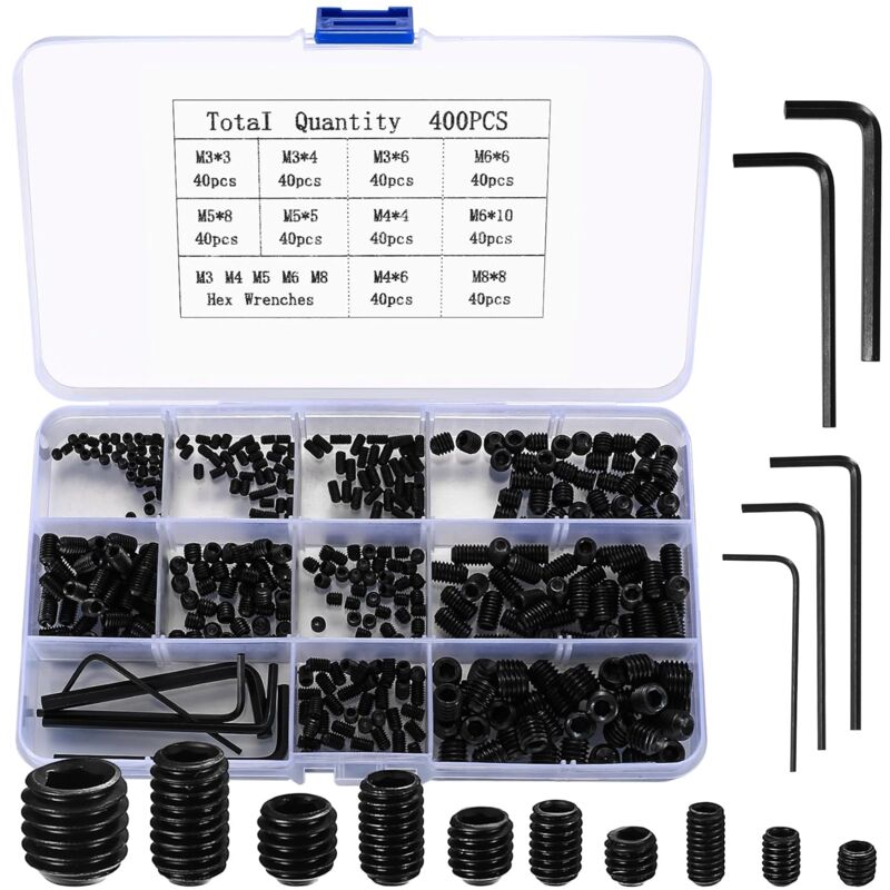 foto del prodotto set di 400 viti a testa cilindrica con esagono incassato m3 m4 m5 m6 m8, viti a testa cilindrica con esagono incassato nere per maniglie delle porte,