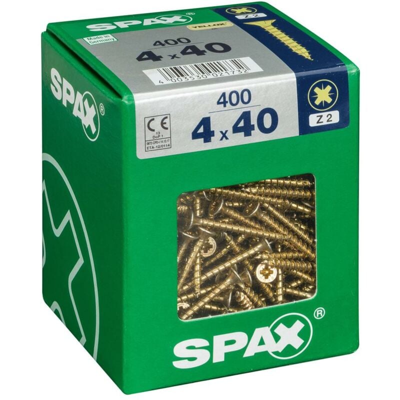 foto del prodotto set di 400 viti in acciaio a testa svasata pozidriv spax diam.4 mm x l.40 mm spax