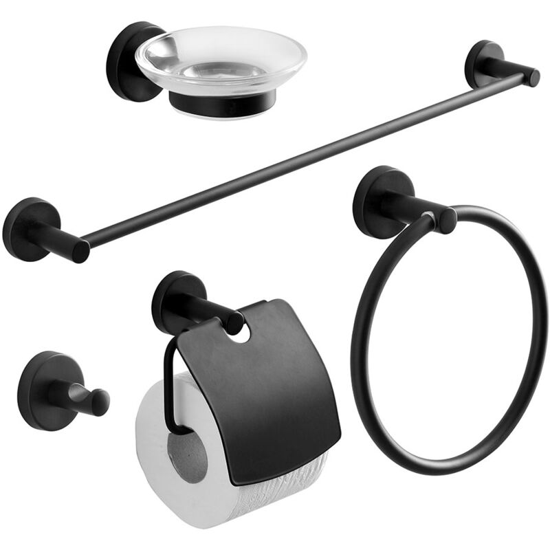 foto del prodotto set di 5 accessori bagno a muro nero opaco