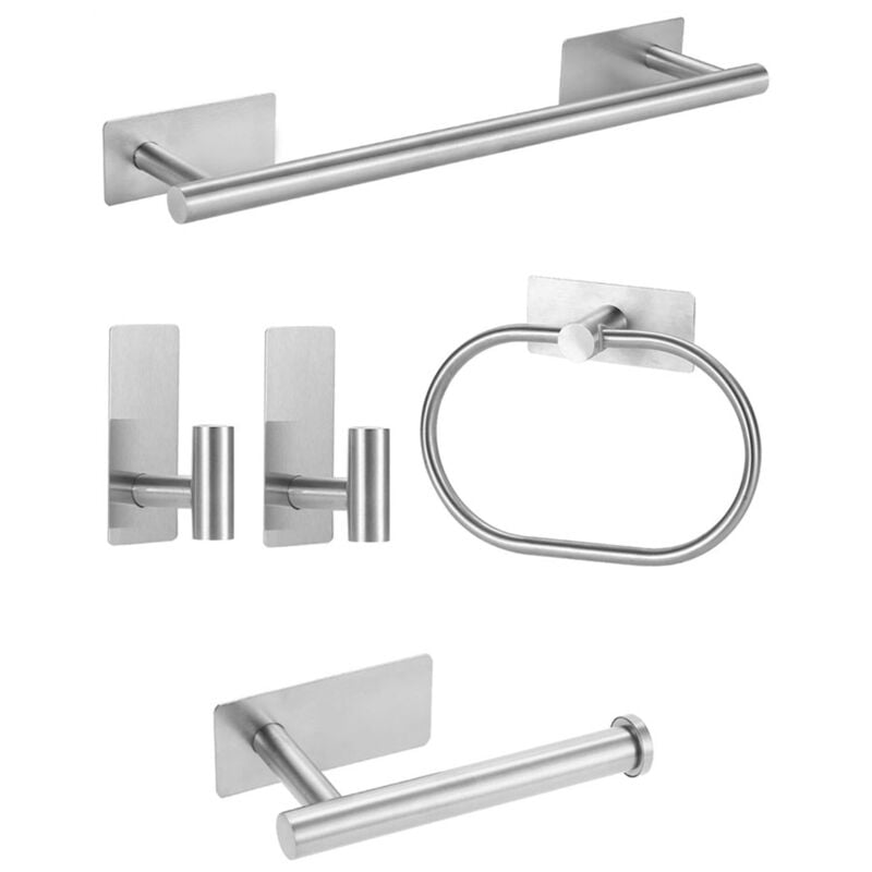 foto del prodotto set di 5 accessori per il bagno autoadesivi, barra portasciugamani in acciaio inossidabile